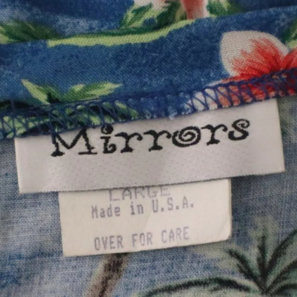 Vintage Women Size M Blue Floral Tropical Hawaiian Novelty Y2K Mini Slip Dress